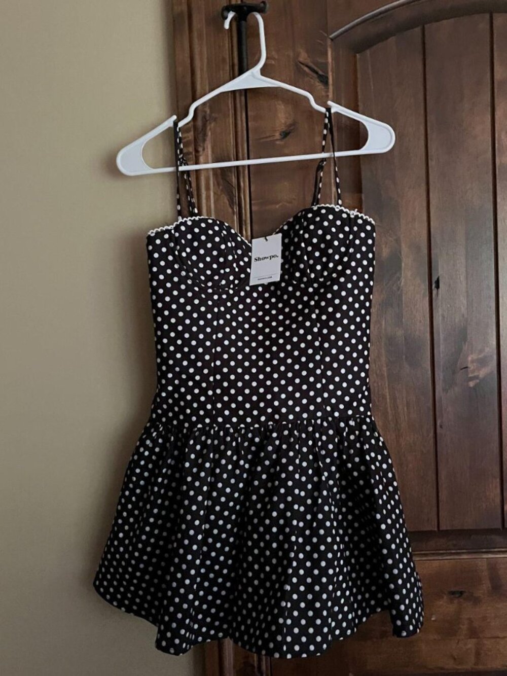 Showpo tatiana mini dress - sweetheart corest black and white polka dot - Picture 2 of 2